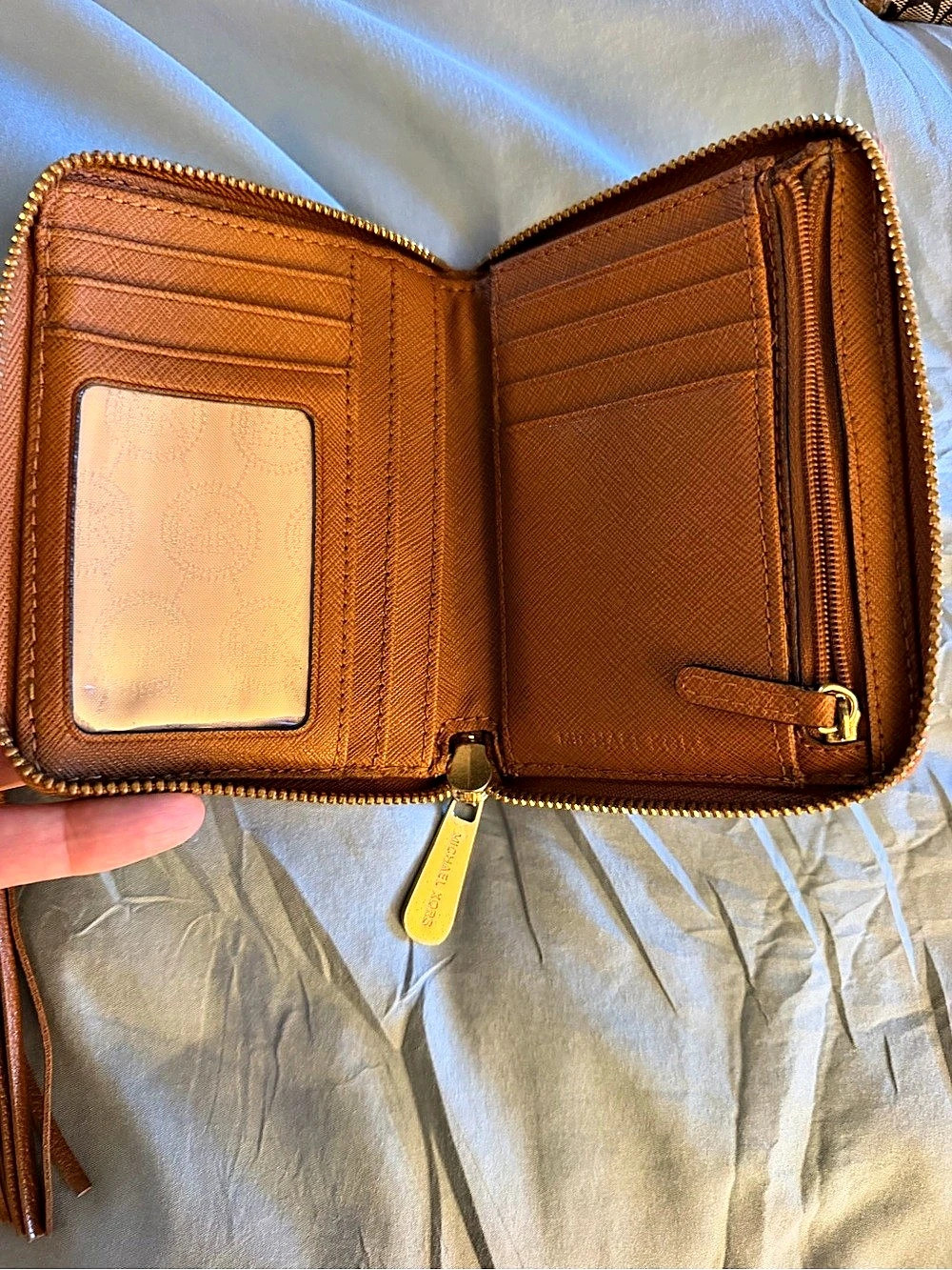 Michael Kors Jet Set Travel Medium Zip Around Wallet Brown and tassel